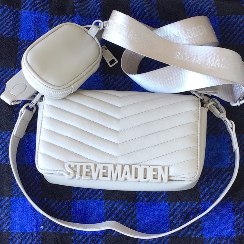Steve Madden Cream Quilted Crossbody Bag with Logo